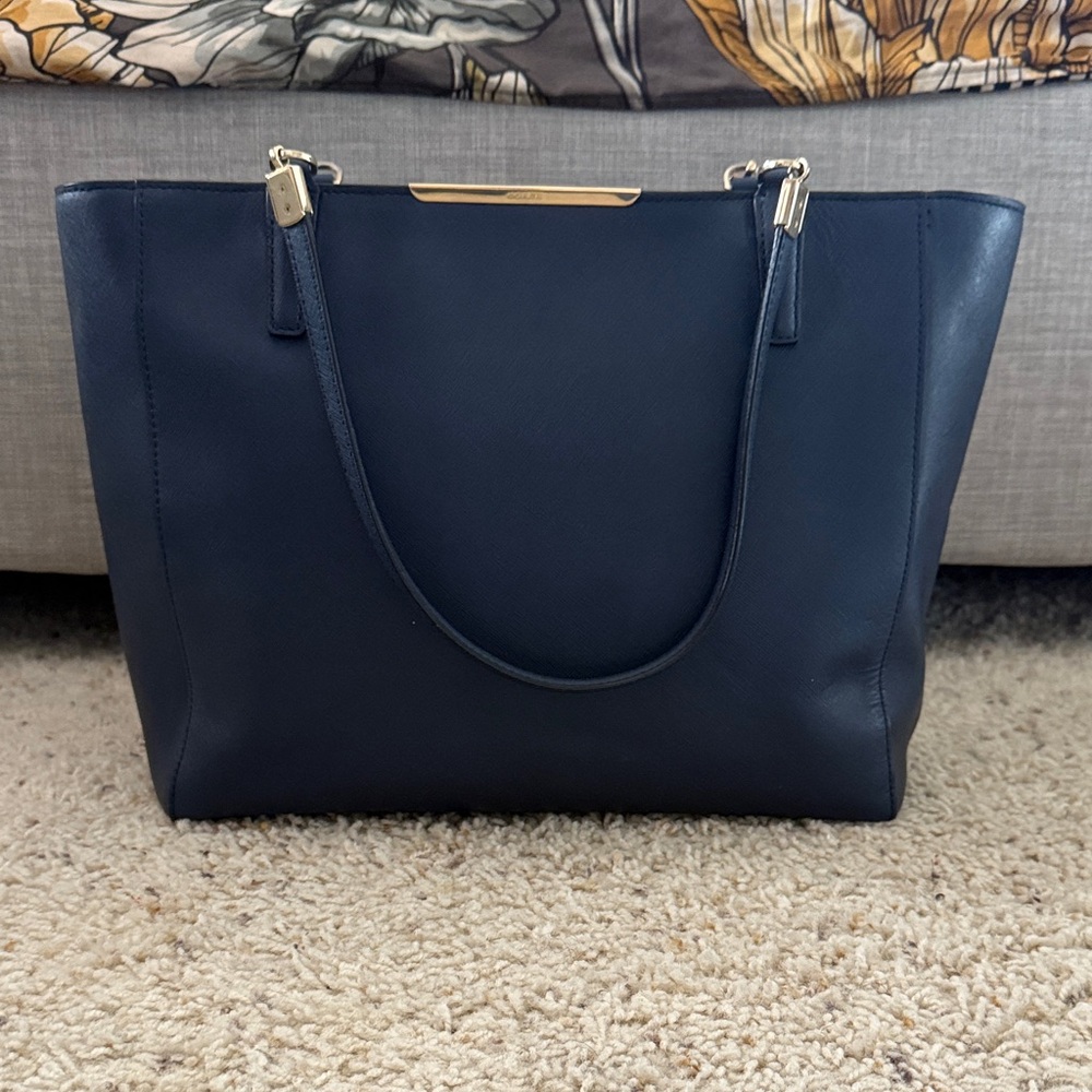 Coach Dark Blue Tote with Gold Accents